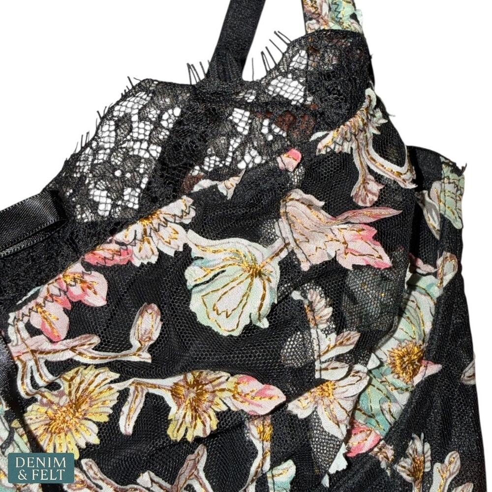 NEW Victoria’s Secret Dream Angels Floral Lace Longline Bra Black 34DD Romantic - Picture 6 of 12